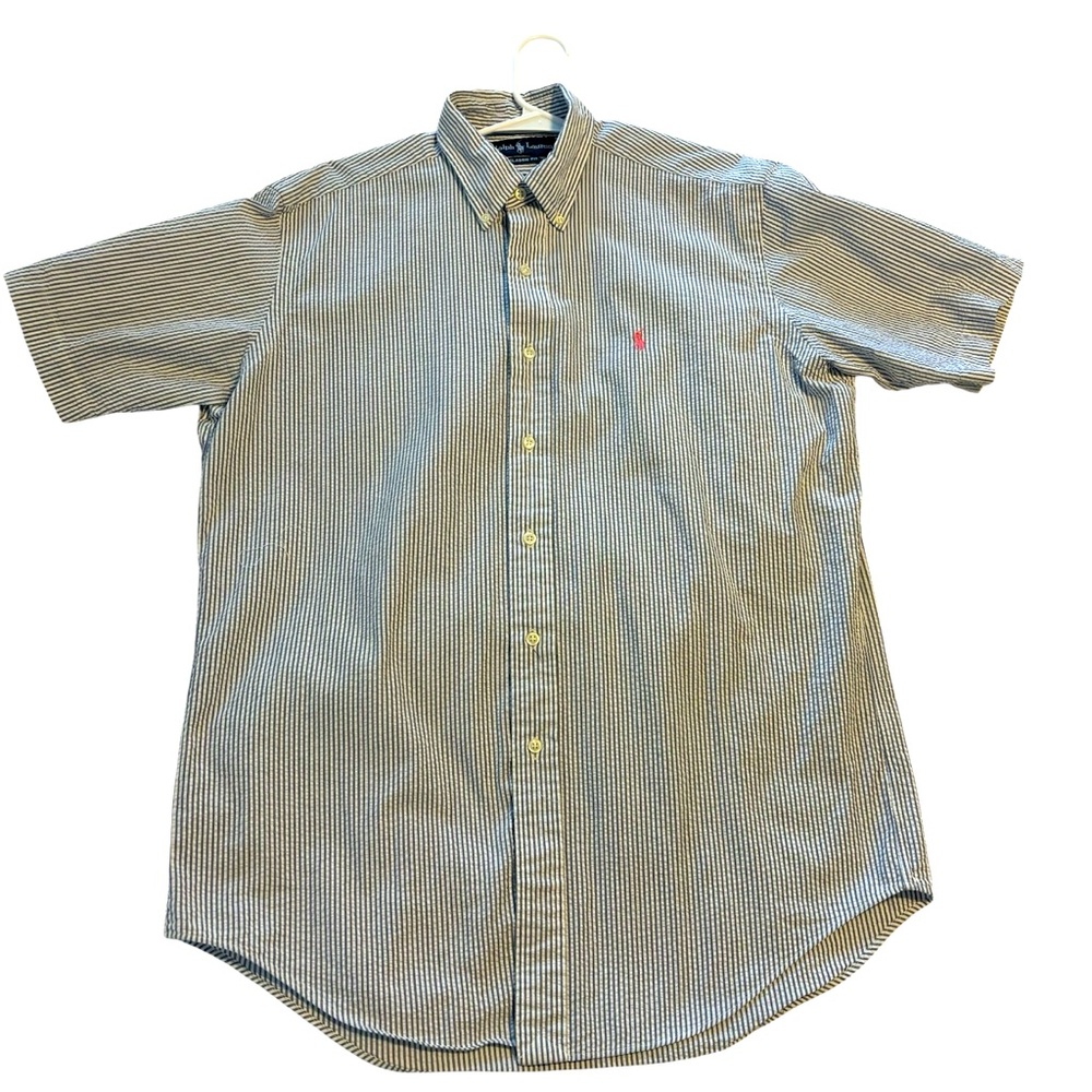 Polo Ralph Lauren Seersucker Shirt Short Sleeve Blue White Woven Signature